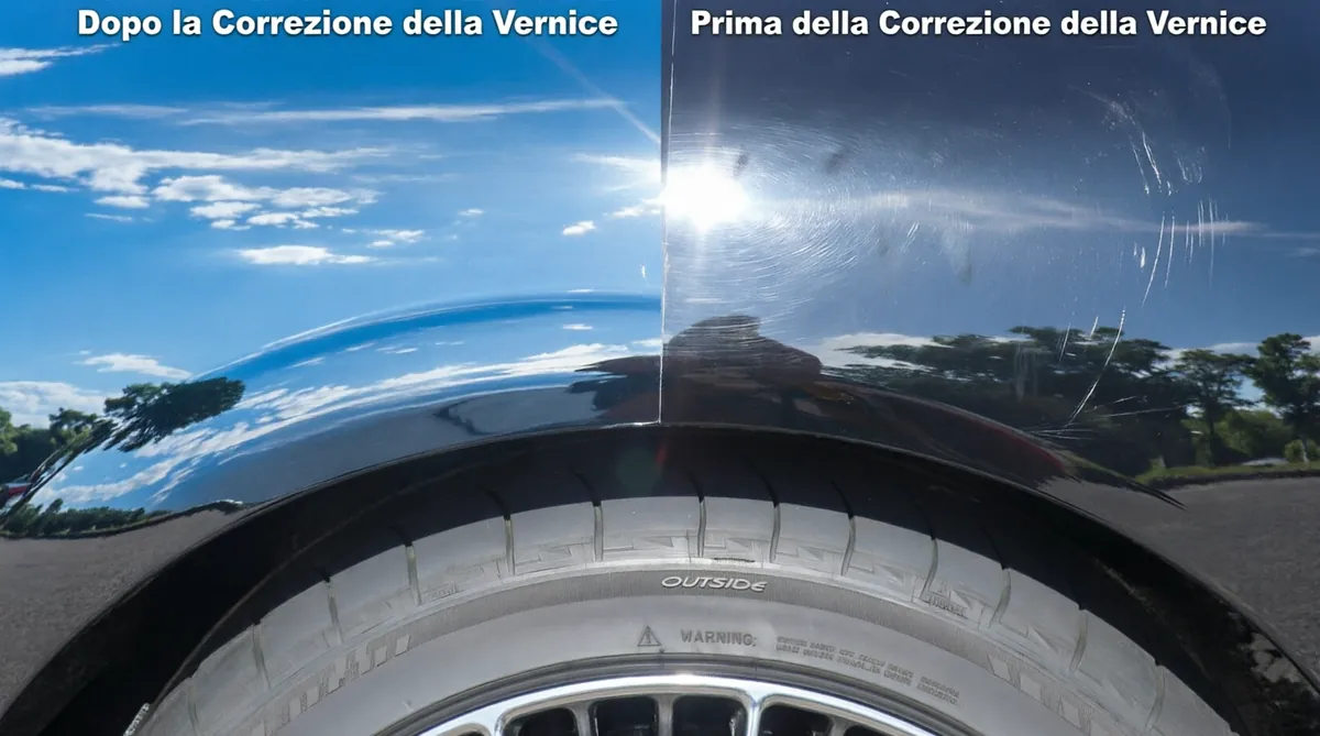 Lucidatura auto professionale a Salerno - prima e dopo correzione vernice swirl marks